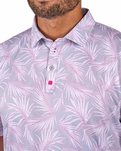 Pink and Gray Tropical Patterned Men's Golf or Business Polo