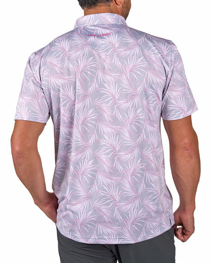 Pink and Gray Tropical Patterned Men's Golf or Business Polo