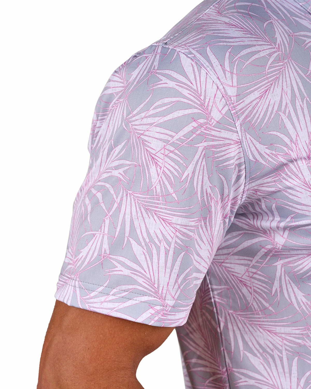 Pink and Gray Tropical Patterned Men's Golf or Business Polo
