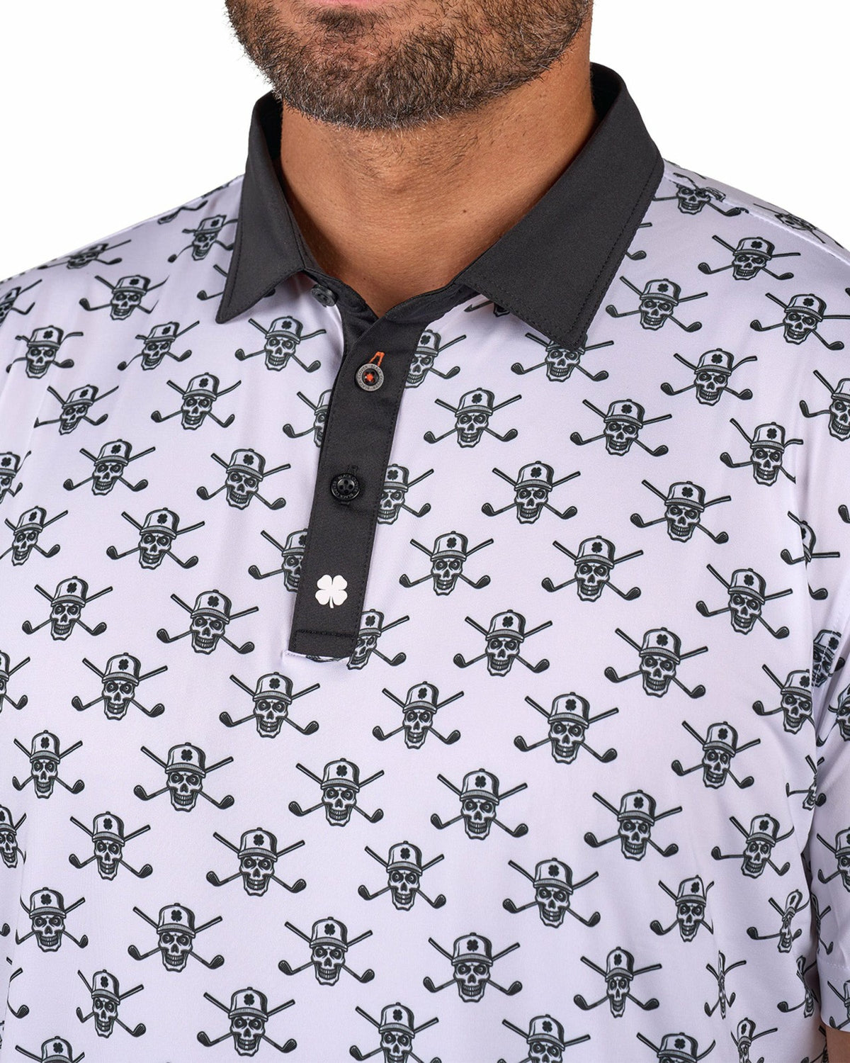 Playful Black and White Skull Patterned Men's Polo for Golf