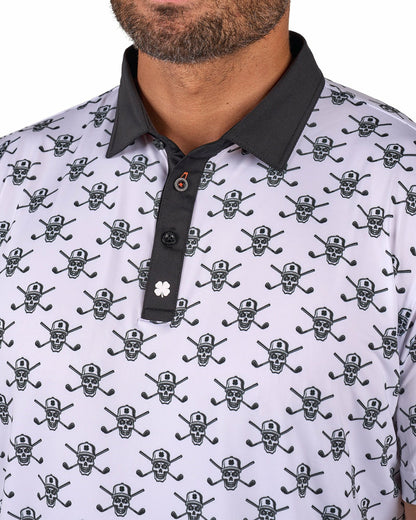 Playful Black and White Skull Patterned Men's Polo for Golf
