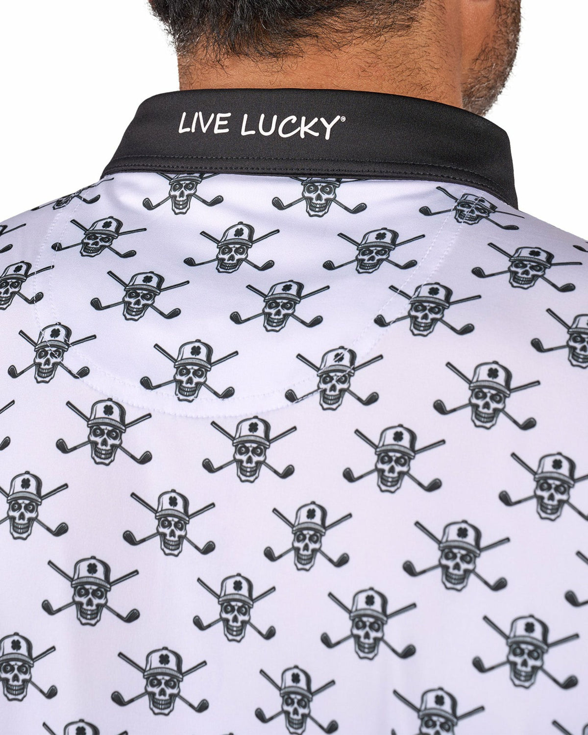 Playful Black and White Skull Patterned Men's Polo for Golf
