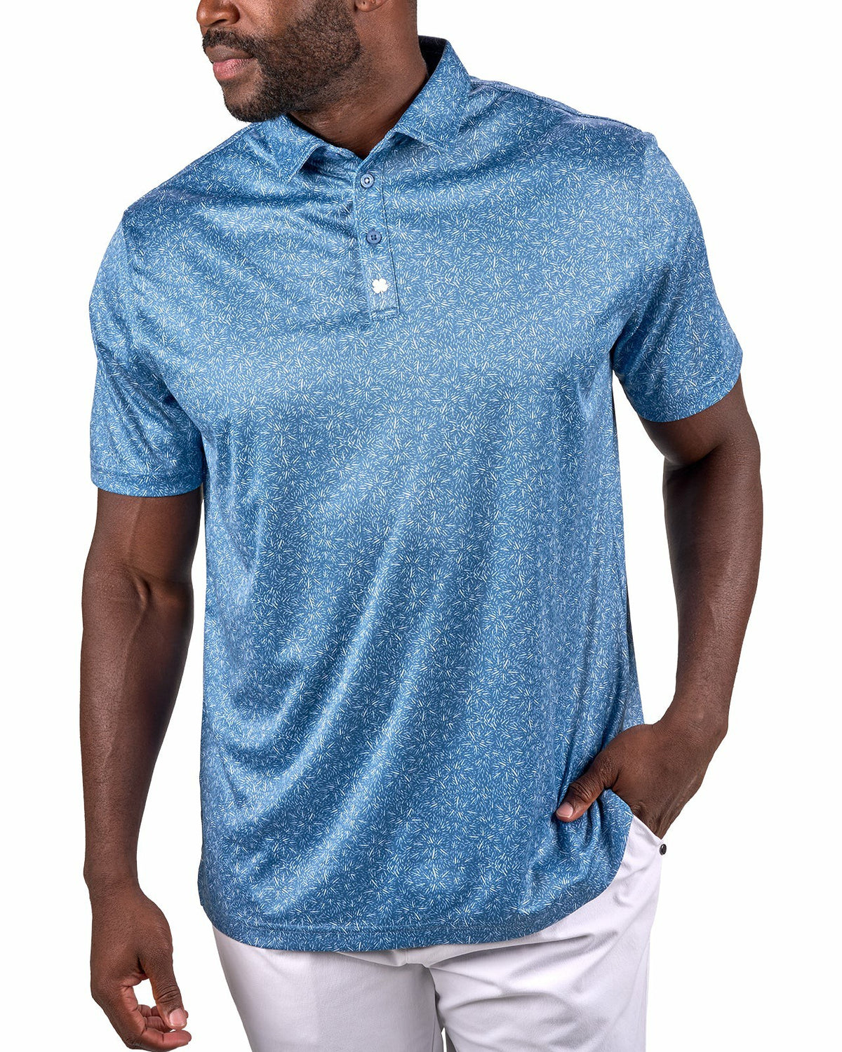 Men's Patriotic Blue Golf Polo with Fireworks Pattern
