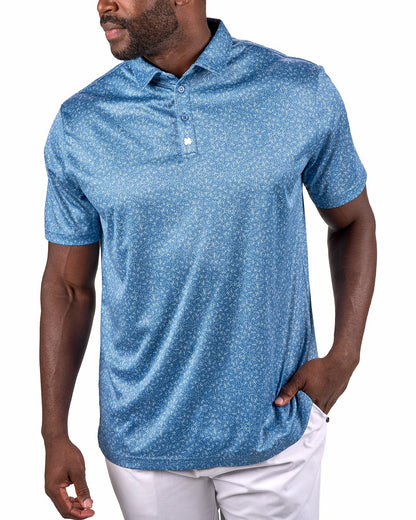 Men's Patriotic Blue Golf Polo with Fireworks Pattern