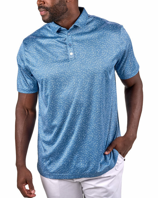 Men's Patriotic Blue Golf Polo with Fireworks Pattern