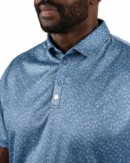 Men's Patriotic Blue Golf Polo with Fireworks Pattern