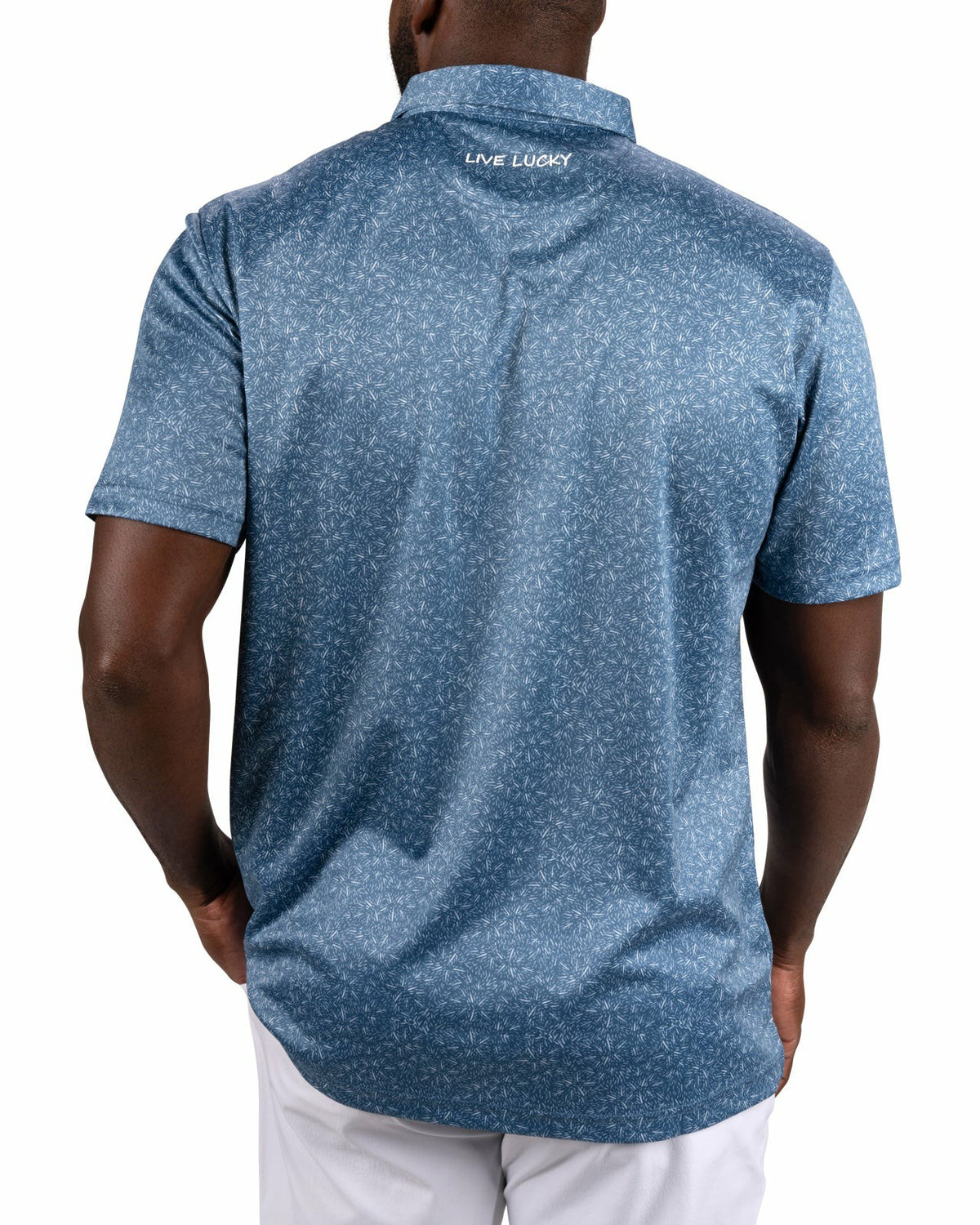 Men's Patriotic Blue Golf Polo with Fireworks Pattern