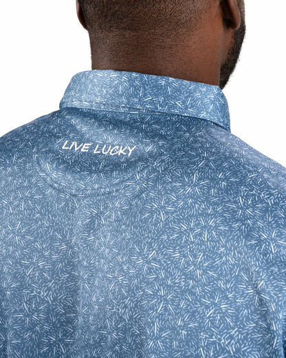 Men's Patriotic Blue Golf Polo with Fireworks Pattern
