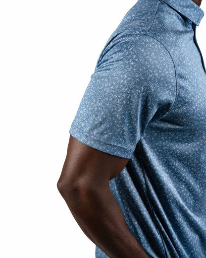 Men's Patriotic Blue Golf Polo with Fireworks Pattern