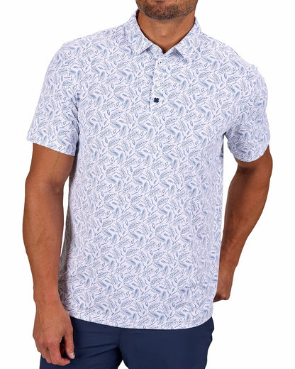 Men's Stylish White Golf Polo with Feather Pattern