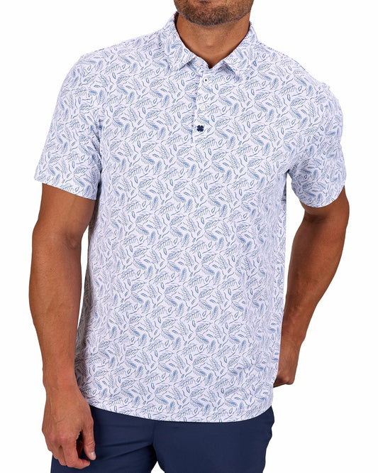 Men's Stylish White Golf Polo with Feather Pattern