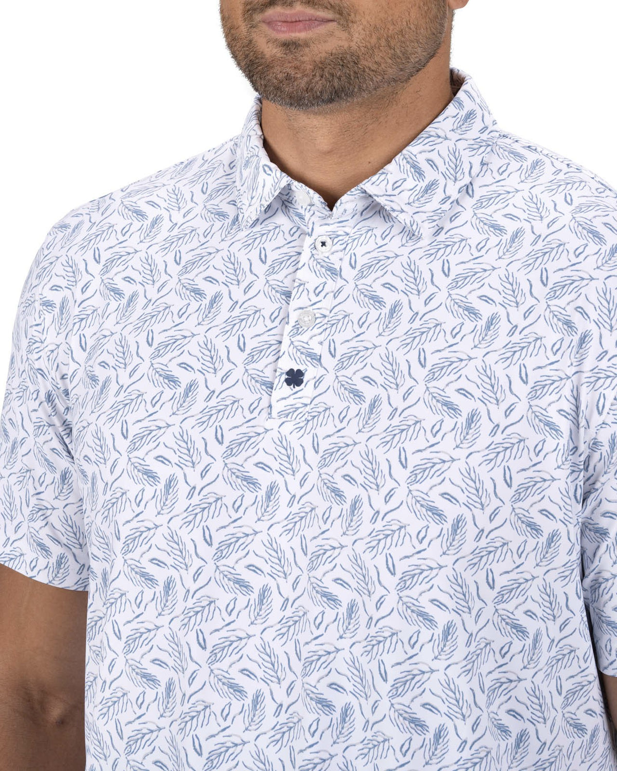 Men's Stylish White Golf Polo with Feather Pattern