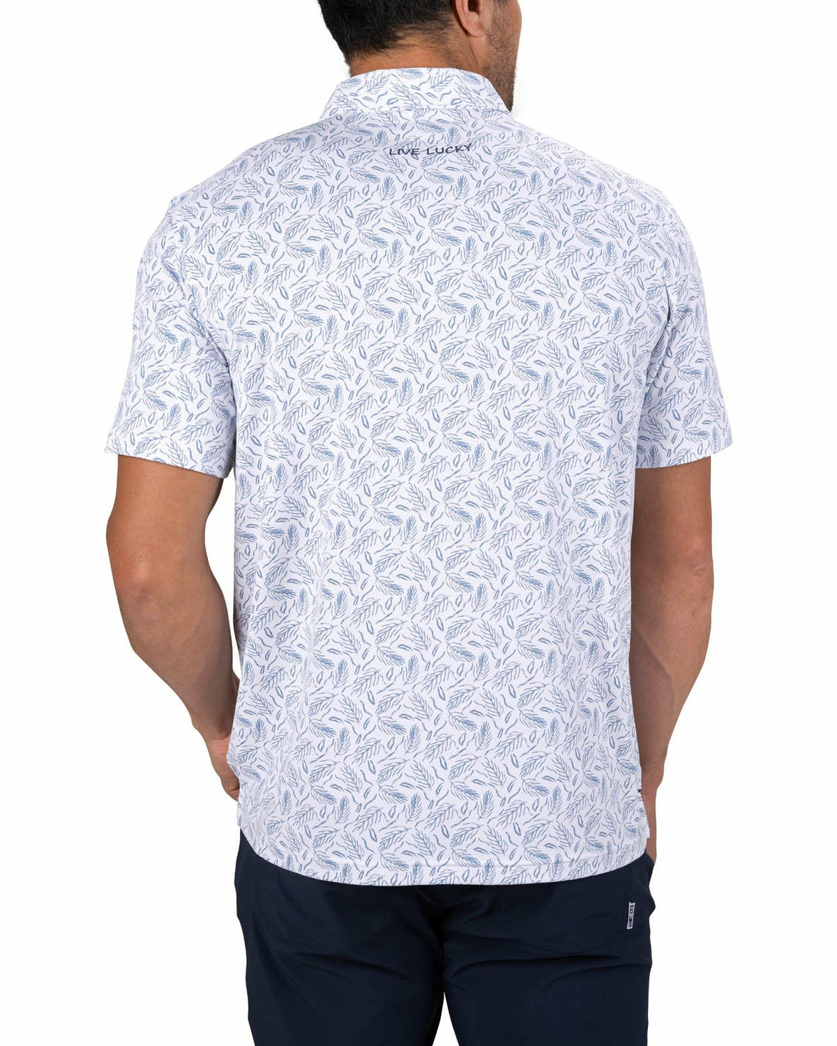 Men's Stylish White Golf Polo with Feather Pattern