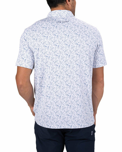 Men's Stylish White Golf Polo with Feather Pattern