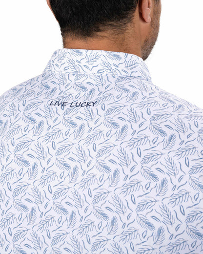 Men's Stylish White Golf Polo with Feather Pattern