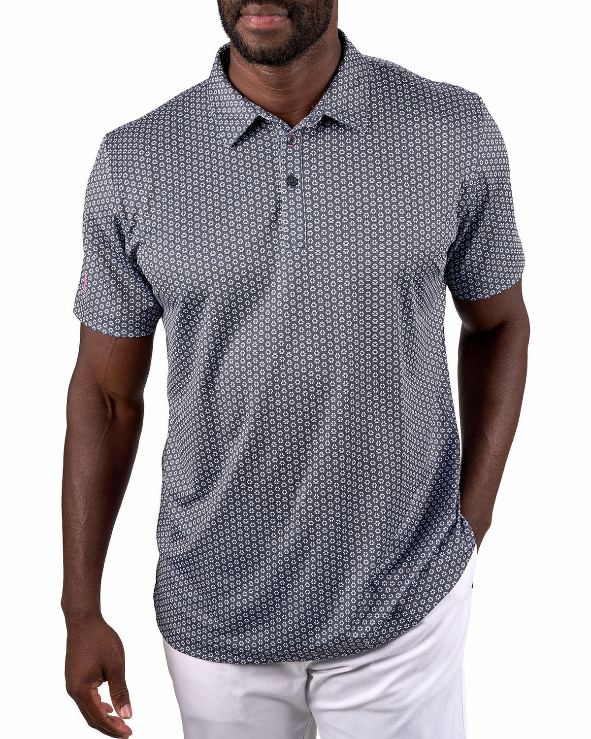 Men's Stylish Black Golf Polo with Floral Pattern