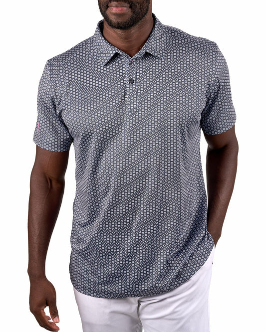 Men's Stylish Black Golf Polo with Floral Pattern