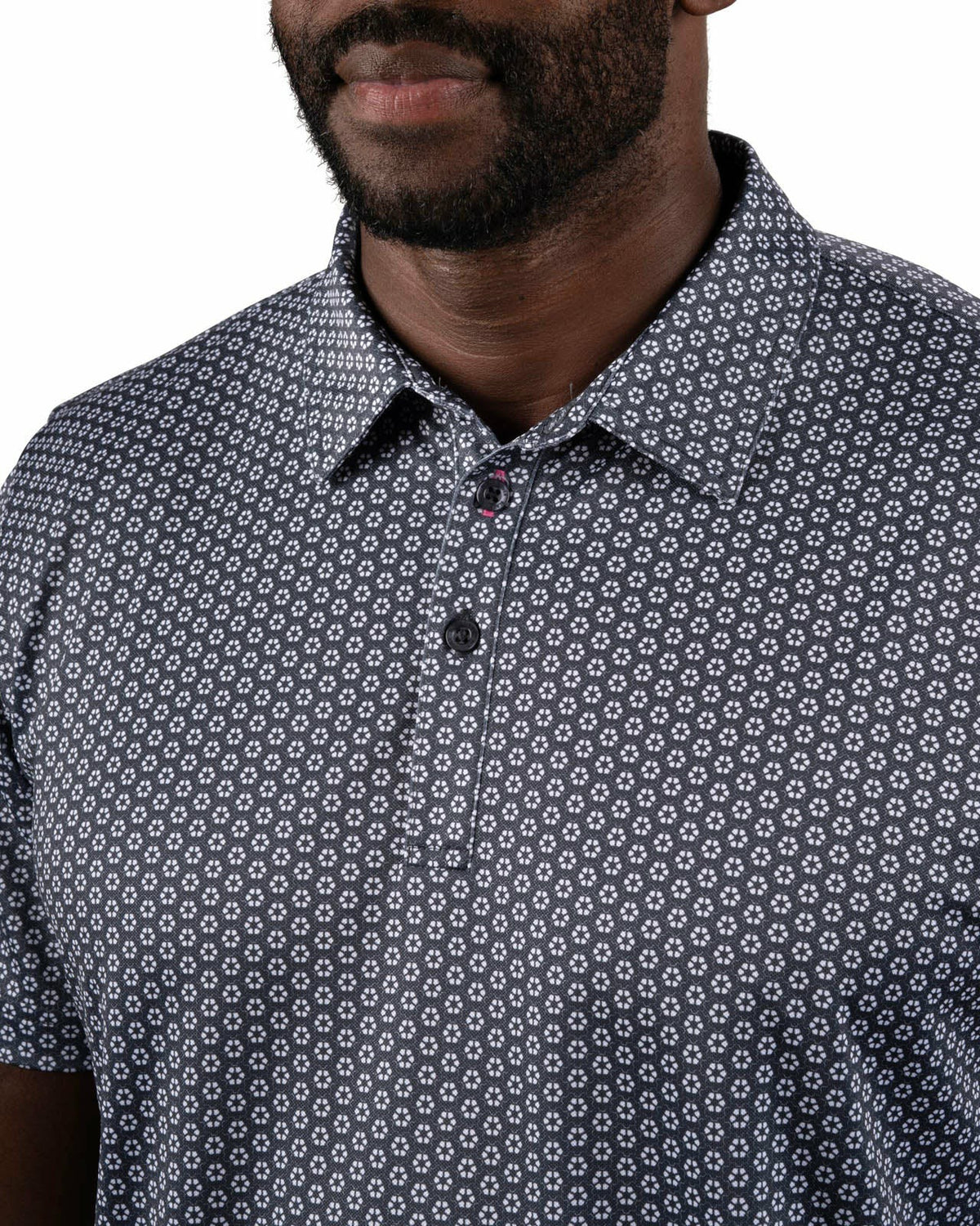 Men's Stylish Black Golf Polo with Floral Pattern