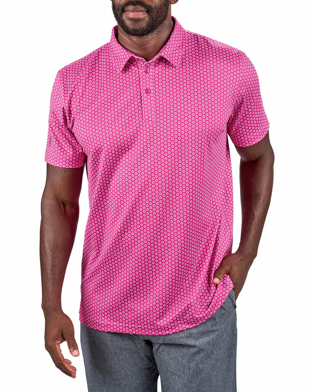 Men's Stylish Pink Golf Polo with Floral Pattern