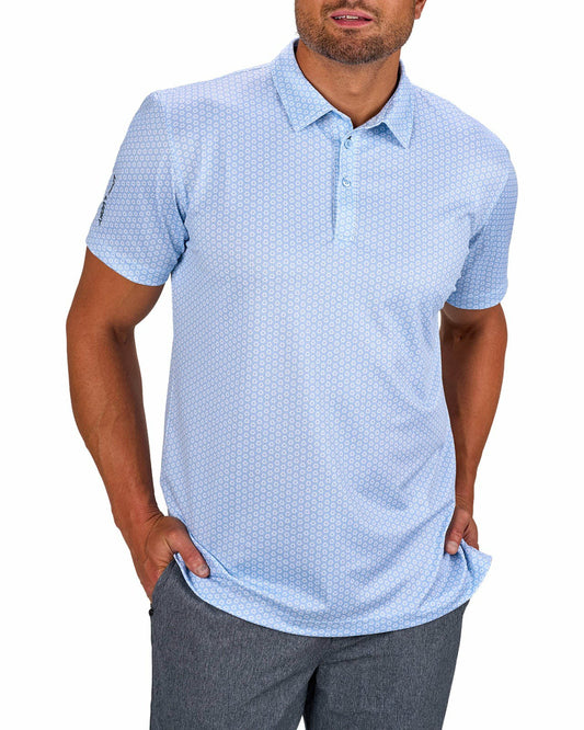 Men's Stylish Light Blue Golf Polo with Floral Pattern