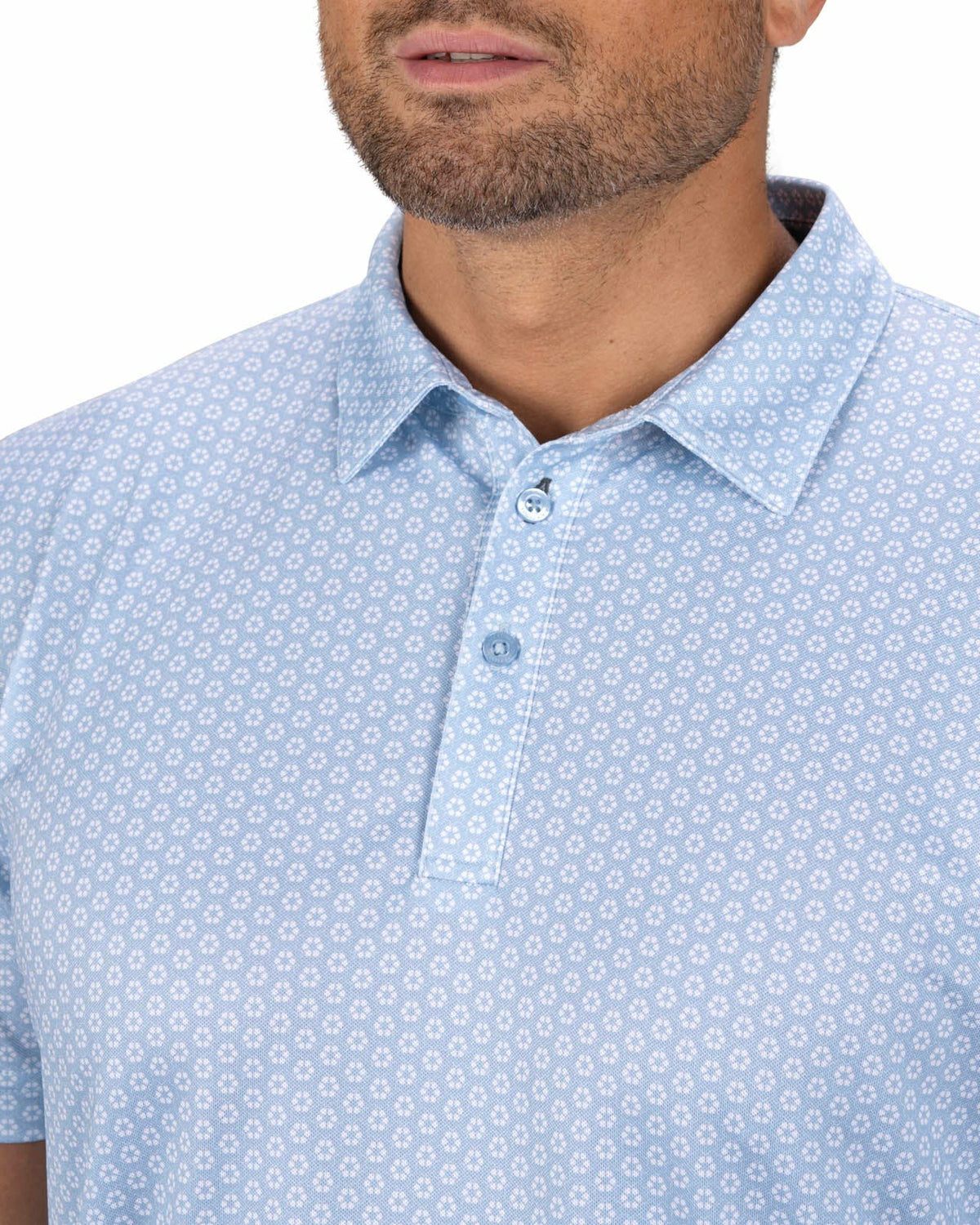 Men's Stylish Light Blue Golf Polo with Floral Pattern
