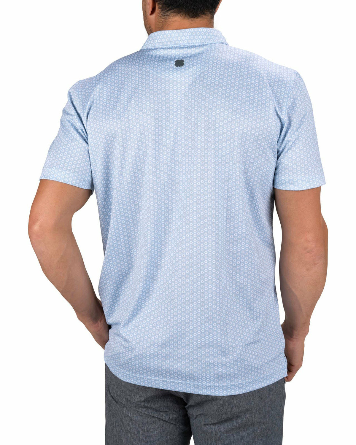 Men's Stylish Light Blue Golf Polo with Floral Pattern