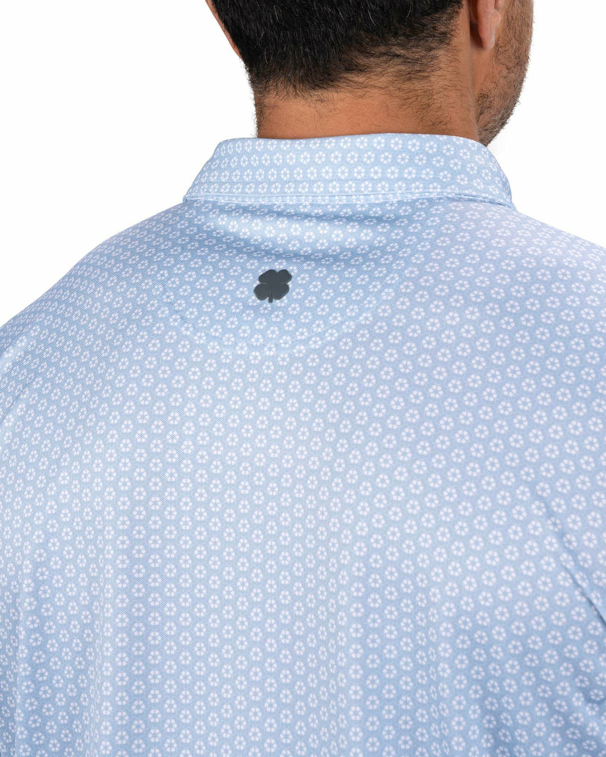 Men's Stylish Light Blue Golf Polo with Floral Pattern