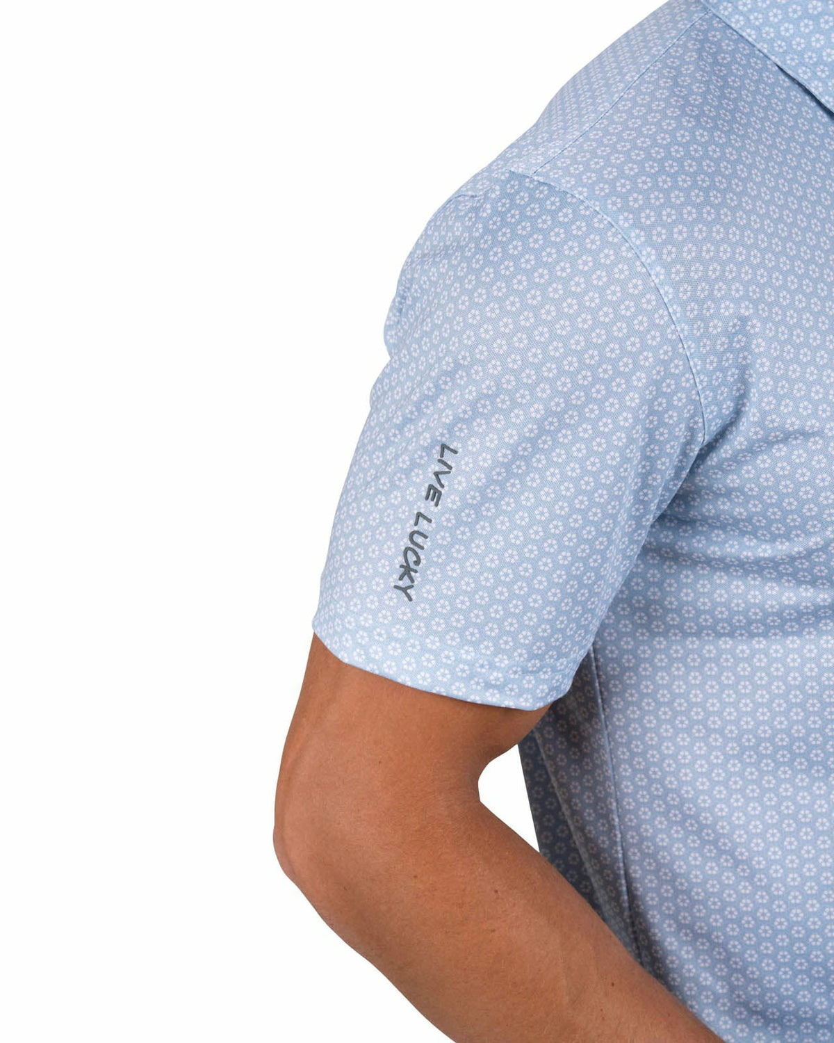 Men's Stylish Light Blue Golf Polo with Floral Pattern