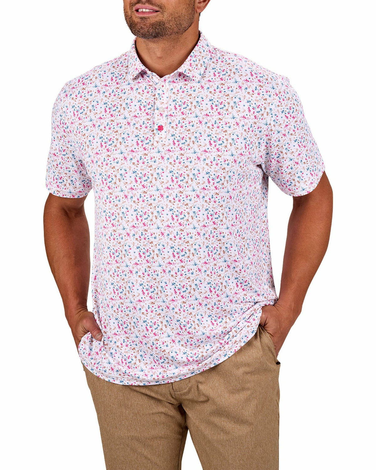 Men's Stylish White Golf Polo with Splatter Pattern