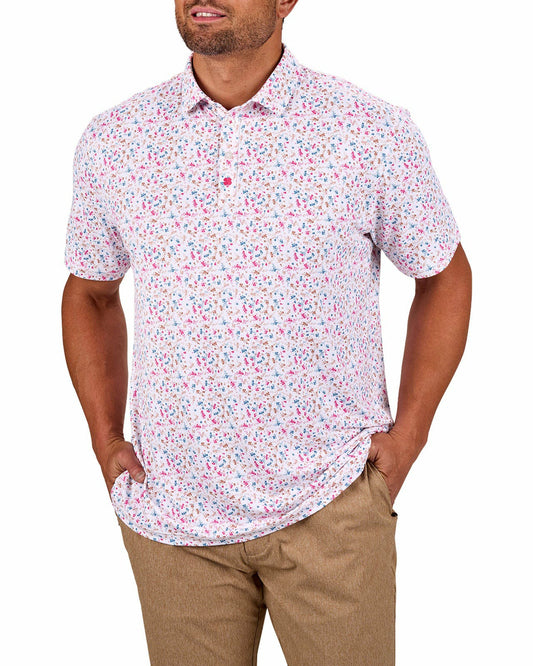 Men's Stylish White Golf Polo with Splatter Pattern