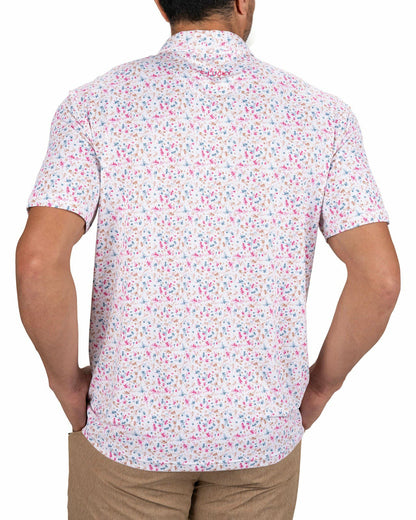 Men's Stylish White Golf Polo with Splatter Pattern
