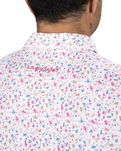 Men's Stylish White Golf Polo with Splatter Pattern
