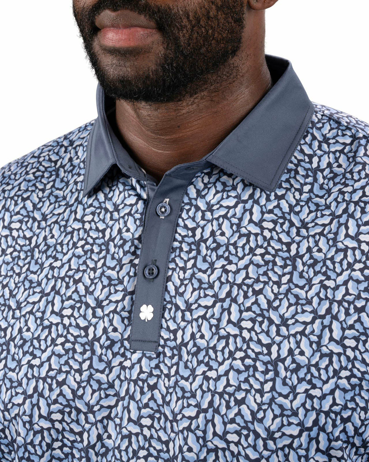 Men's Blue Floral Performance Polo for Golf and Lifestyle