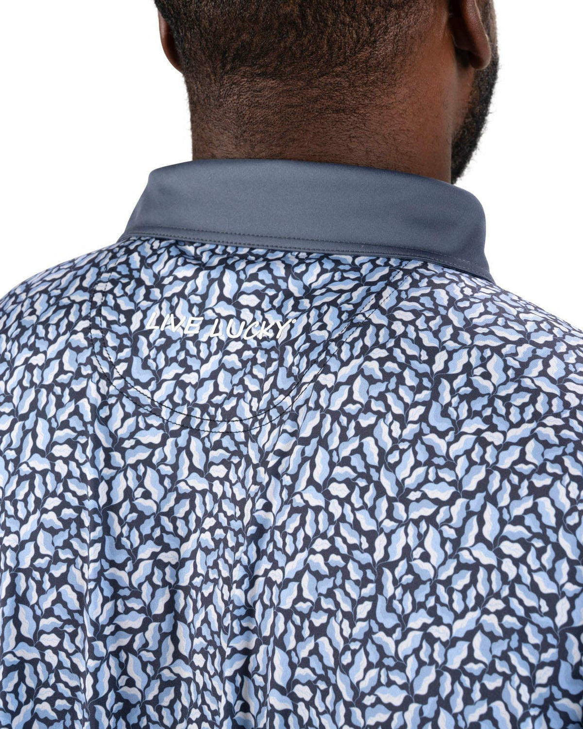 Men's Blue Floral Performance Polo for Golf and Lifestyle