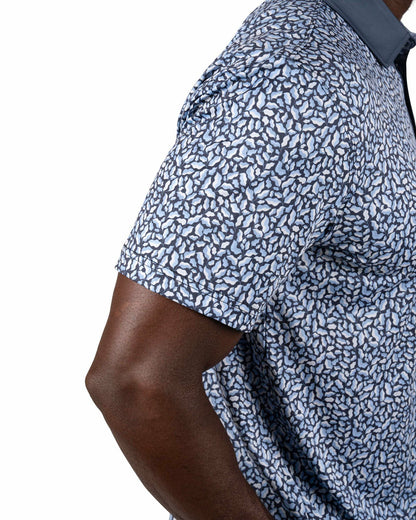 Men's Blue Floral Performance Polo for Golf and Lifestyle