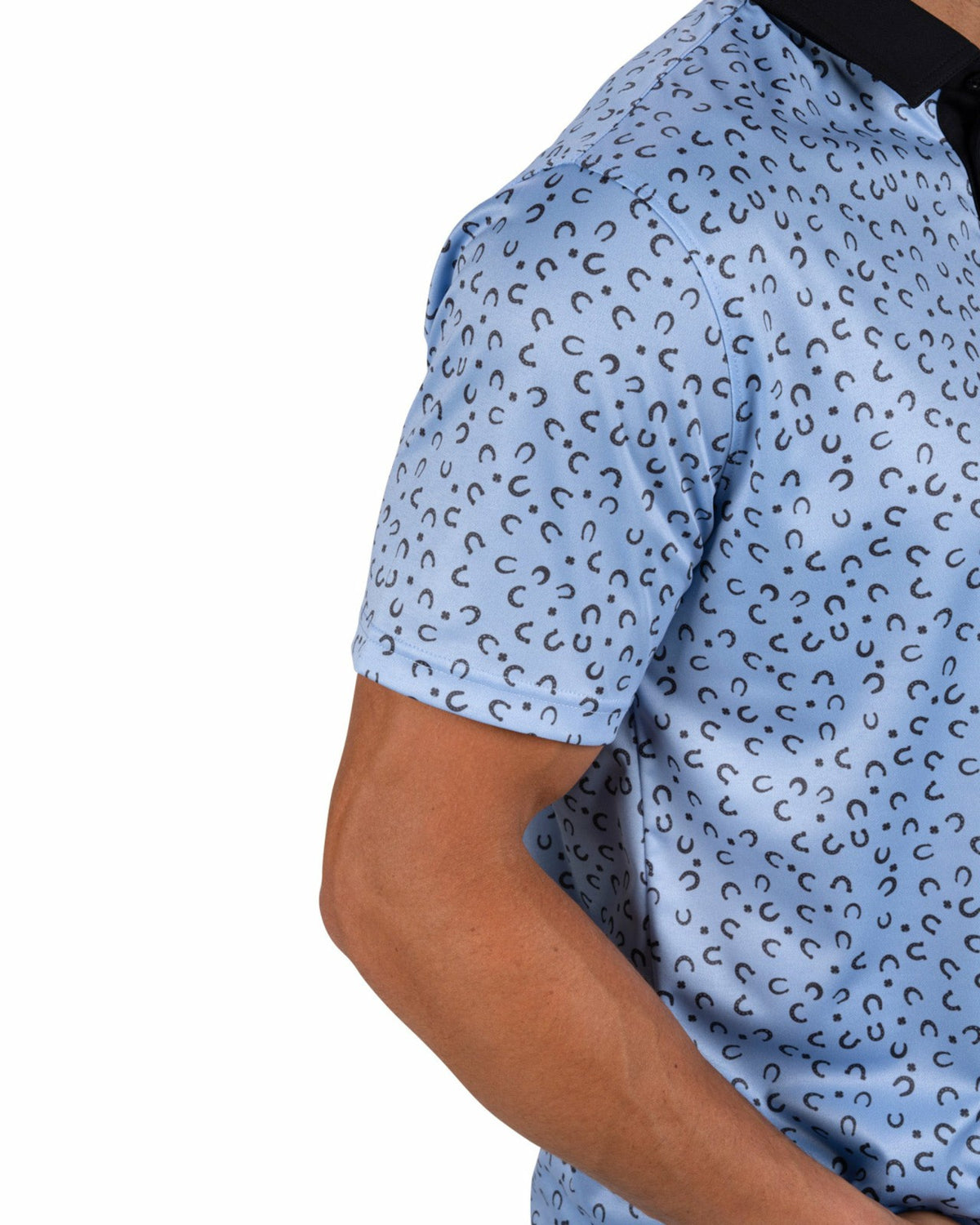Men's Light Blue Golf Polo with Horseshoe and Clover Pattern