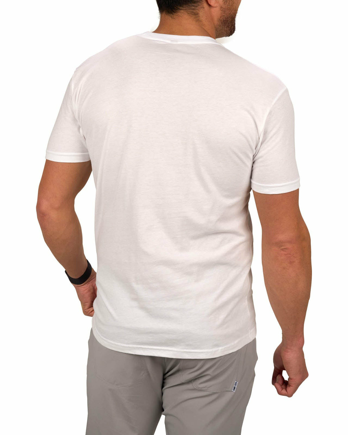 Men's White Graphic Tee with Blue Upside Down Logo for Golf & Lifestyle
