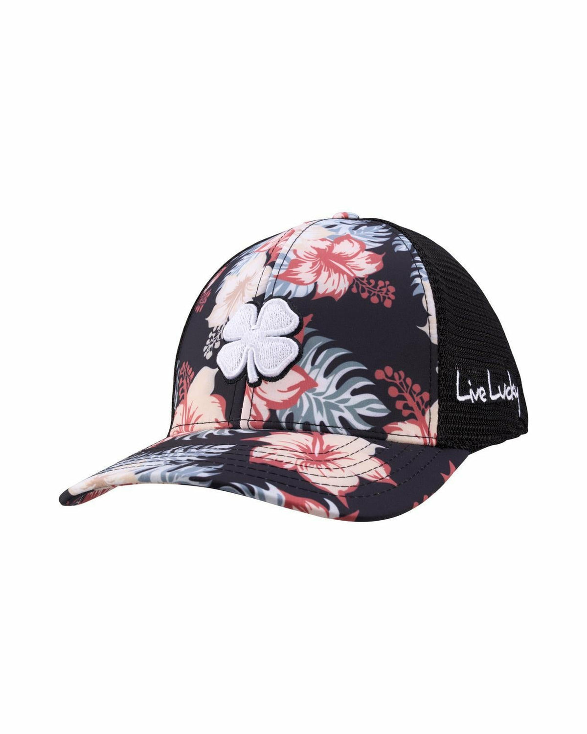 Unisex Black Floral Print Tropical Trucker Hat
