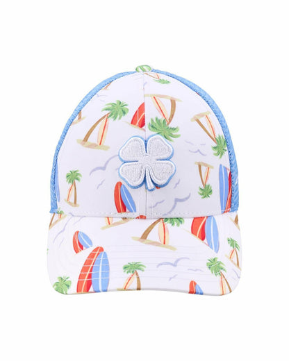 Unisex White and Blue Floral Print Tropical Trucker Hat