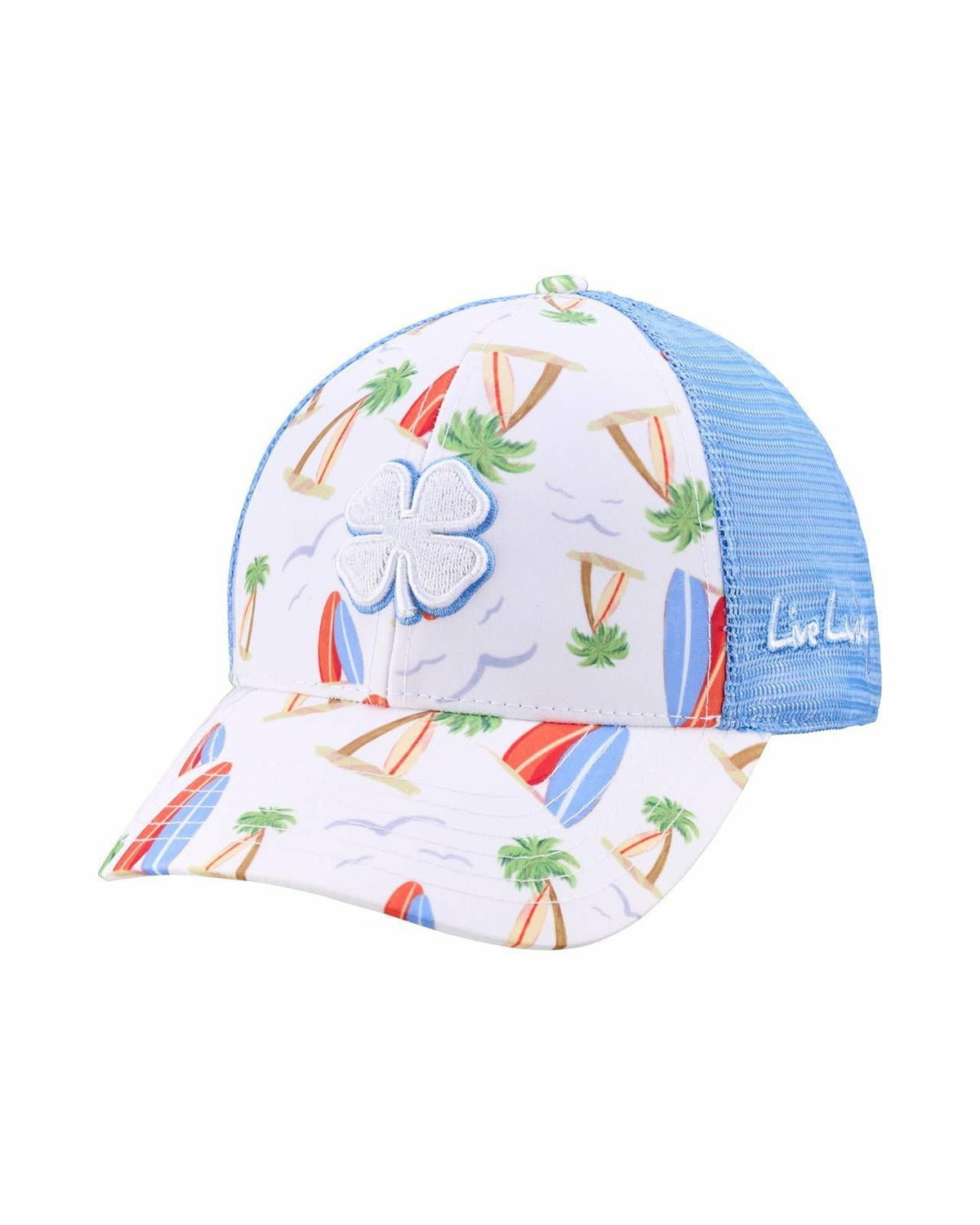 Unisex White and Blue Floral Print Tropical Trucker Hat