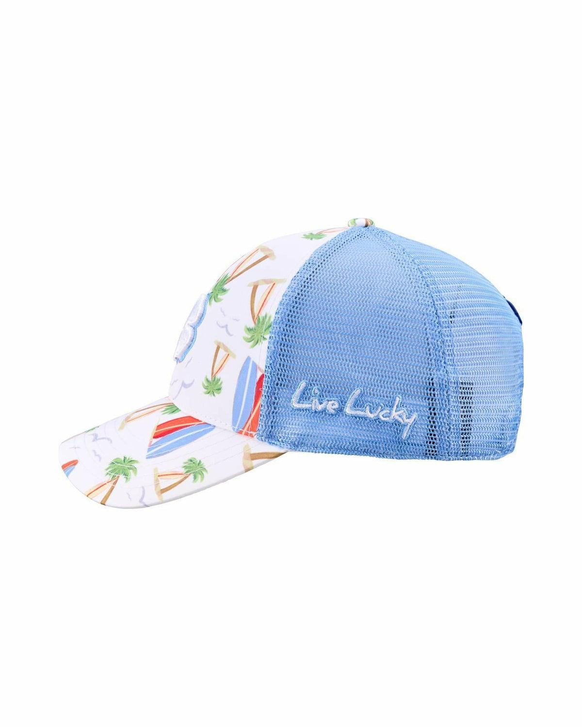 Unisex White and Blue Floral Print Tropical Trucker Hat