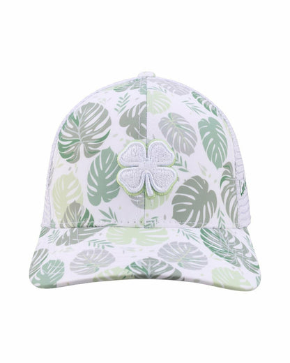 Unisex White and Green Floral Print Tropical Trucker Hat