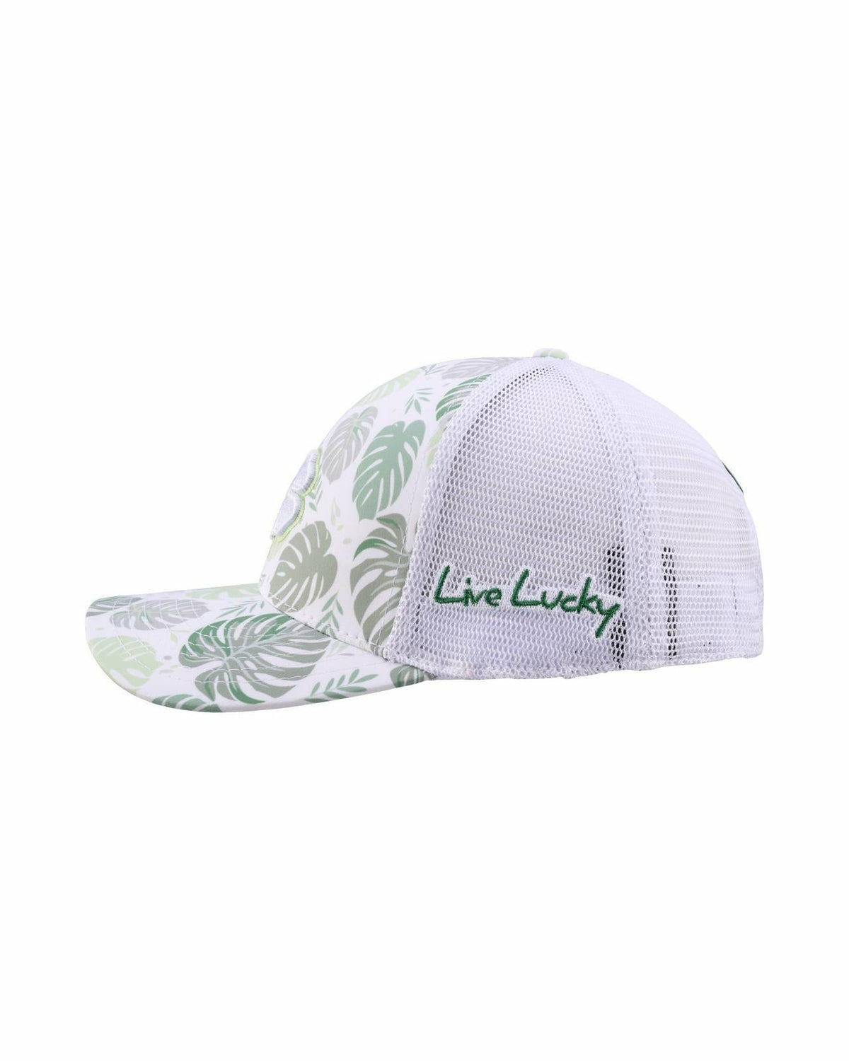 Unisex White and Green Floral Print Tropical Trucker Hat