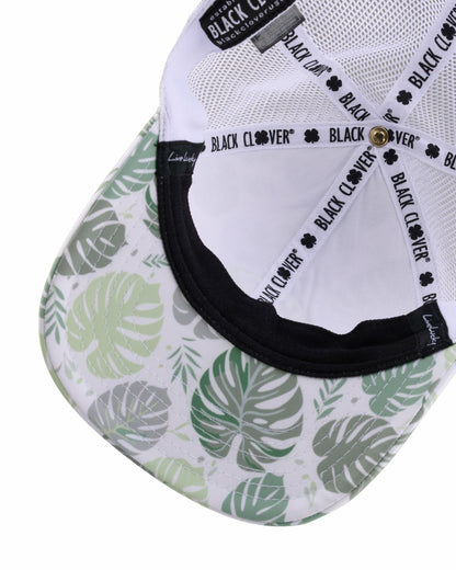 Unisex White and Green Floral Print Tropical Trucker Hat
