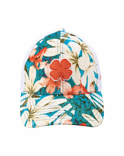 Unisex Red and Blue Floral Print Tropical Trucker Hat
