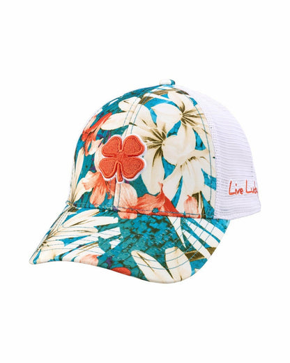 Unisex Red and Blue Floral Print Tropical Trucker Hat