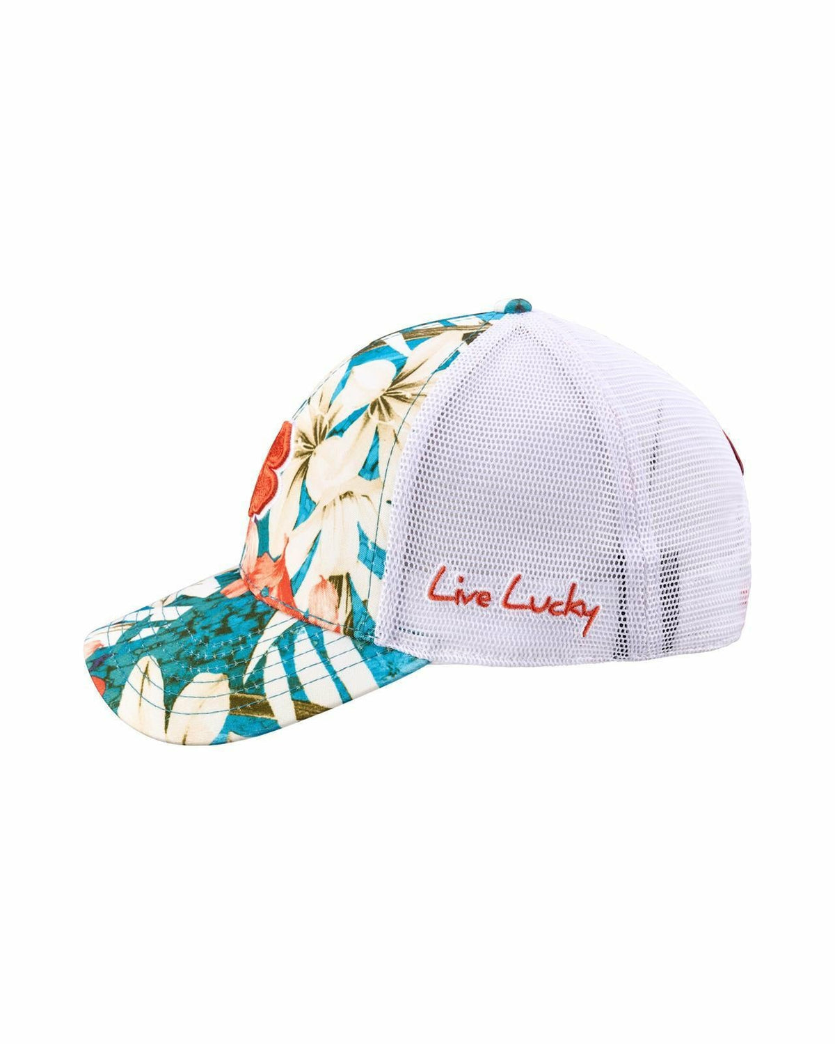 Unisex Red and Blue Floral Print Tropical Trucker Hat