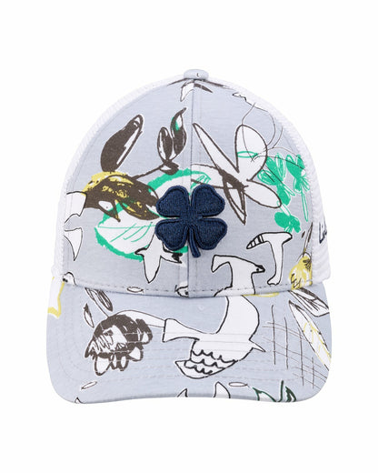 Unisex Blue and Navy Floral Print Tropical Trucker Hat