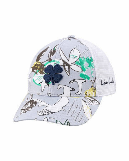Unisex Blue and Navy Floral Print Tropical Trucker Hat