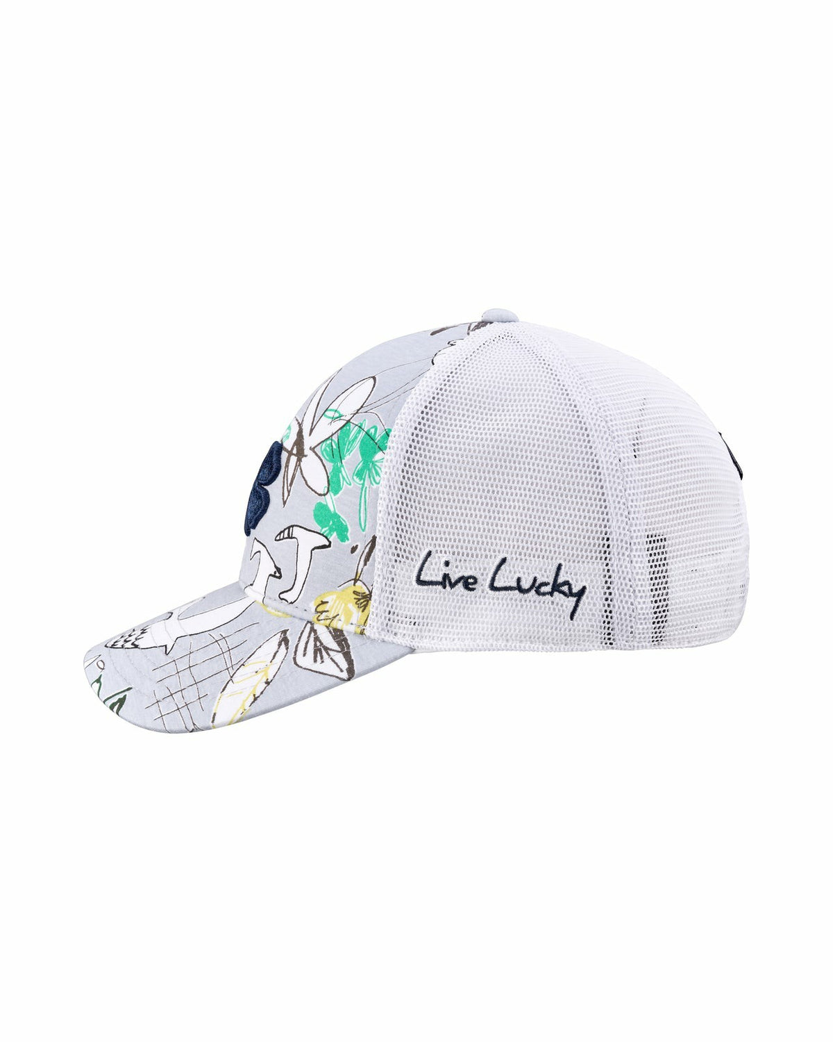 Unisex Blue and Navy Floral Print Tropical Trucker Hat